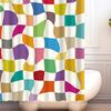 1 Set Shower Curtain with Multi Hooks Colorful Geometric Print Waterproof Prevents Moisture Mold Resistant Bohemian Style Bathroom Floor