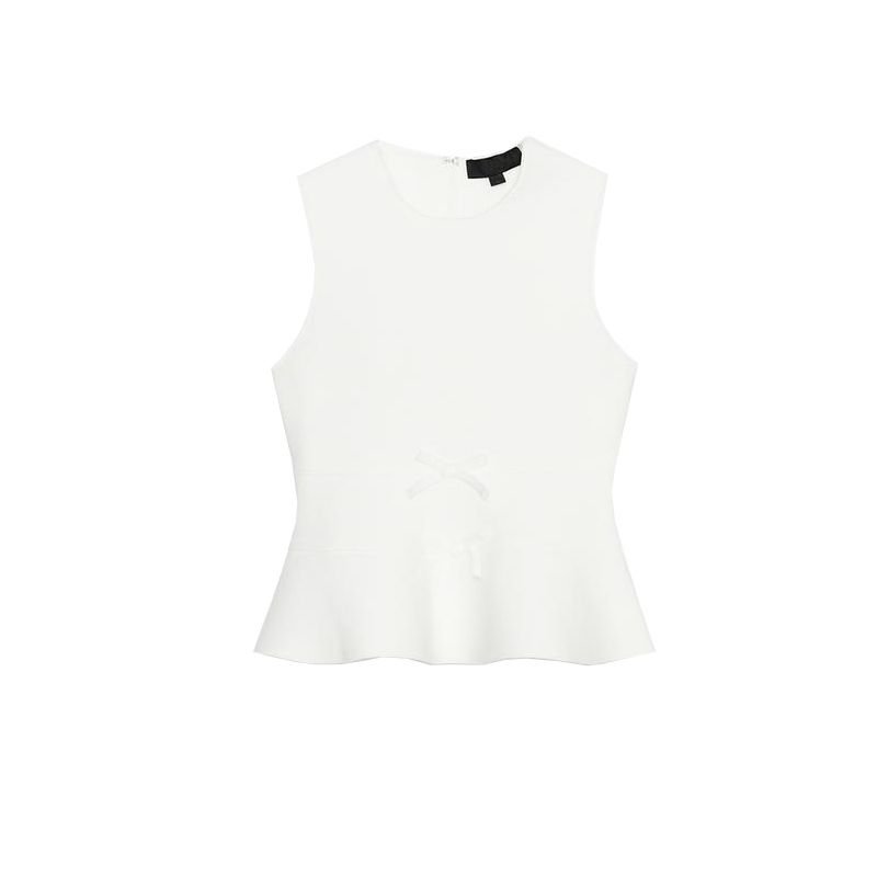 

Summer Women s round Neck Sleeveless Cropped Short Skirt Hem Bowknot Decoration Knitting Tops 9598086 White L