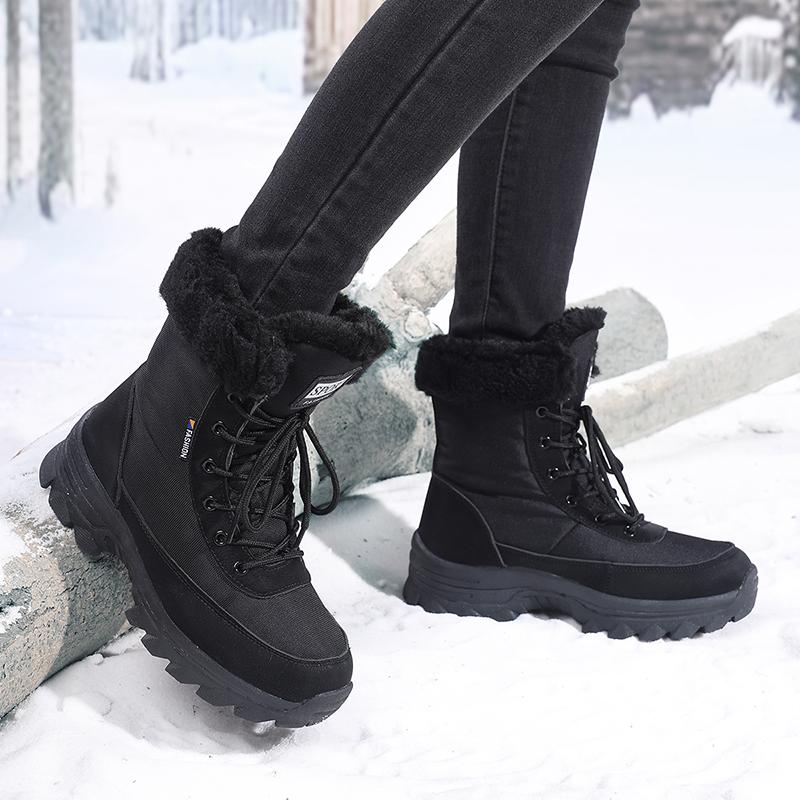 New Warm Plush Women's Snow Boots Fashion Outdoor Women Boots Platform Anti-Slip Hiking Boots Waterproof Winter Warm Ankle Boots