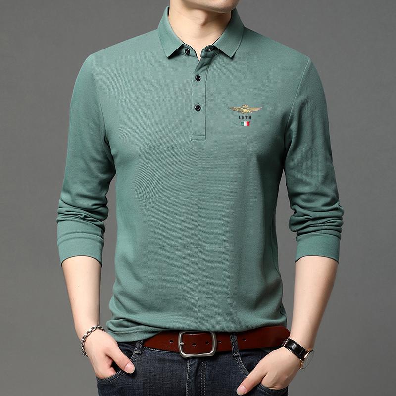 Woodpecker Men's Burgundy Lapel Long Sleeve Polo Shirt - Autumn/Spring Thin Style for Middle-aged Dads