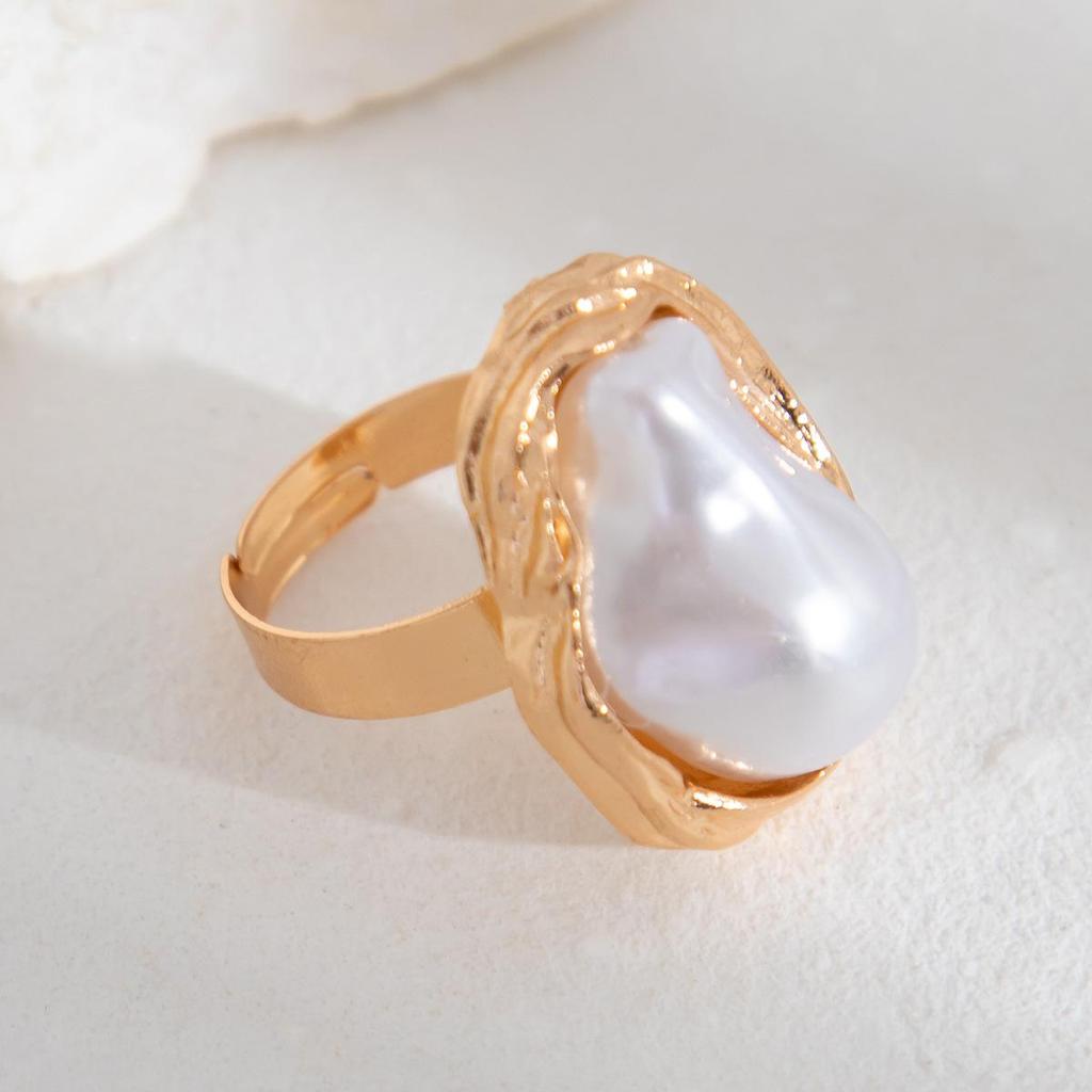 Opening Adjustable Pearl Flowers Rings Vintage Gold Silver Color Retro Exaggerated Metal Alloy Hollow Finger Ring for Women Geometric Jewelry Anillos
