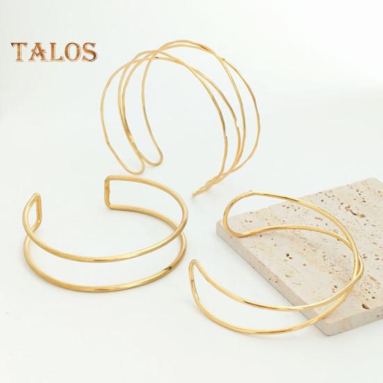 2 Pcs Women Bracelets Double-layer Open Adjustable Polished Anti-slip Exaggerated Style Solid Color Metal Arm Cuffs Lady Jewelry