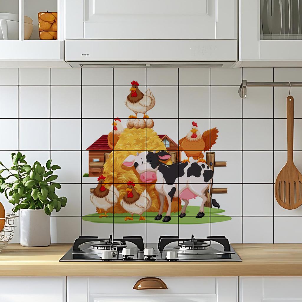 Cartoon Farm Animals Wall Sticker PVC Self-Adhesive Removable for Kitchen Bedroom Living Room Background Wall Home Decor Art