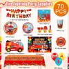 Fire Truck Birthday Party Supplies,Firetruck Birthday Decorations&Tableware Set-Plates Cups Balloon Backdrop etc Fire Truck Party Supplies