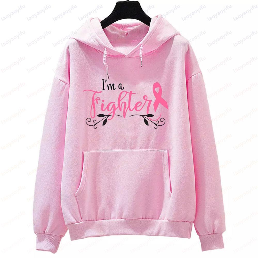 Breast Cancer Fighter Hoodie Im A Cancer Fighter Sweatshirt Pink Ribbon Hoodies Inspiring Streetwear Women Modern Clothing