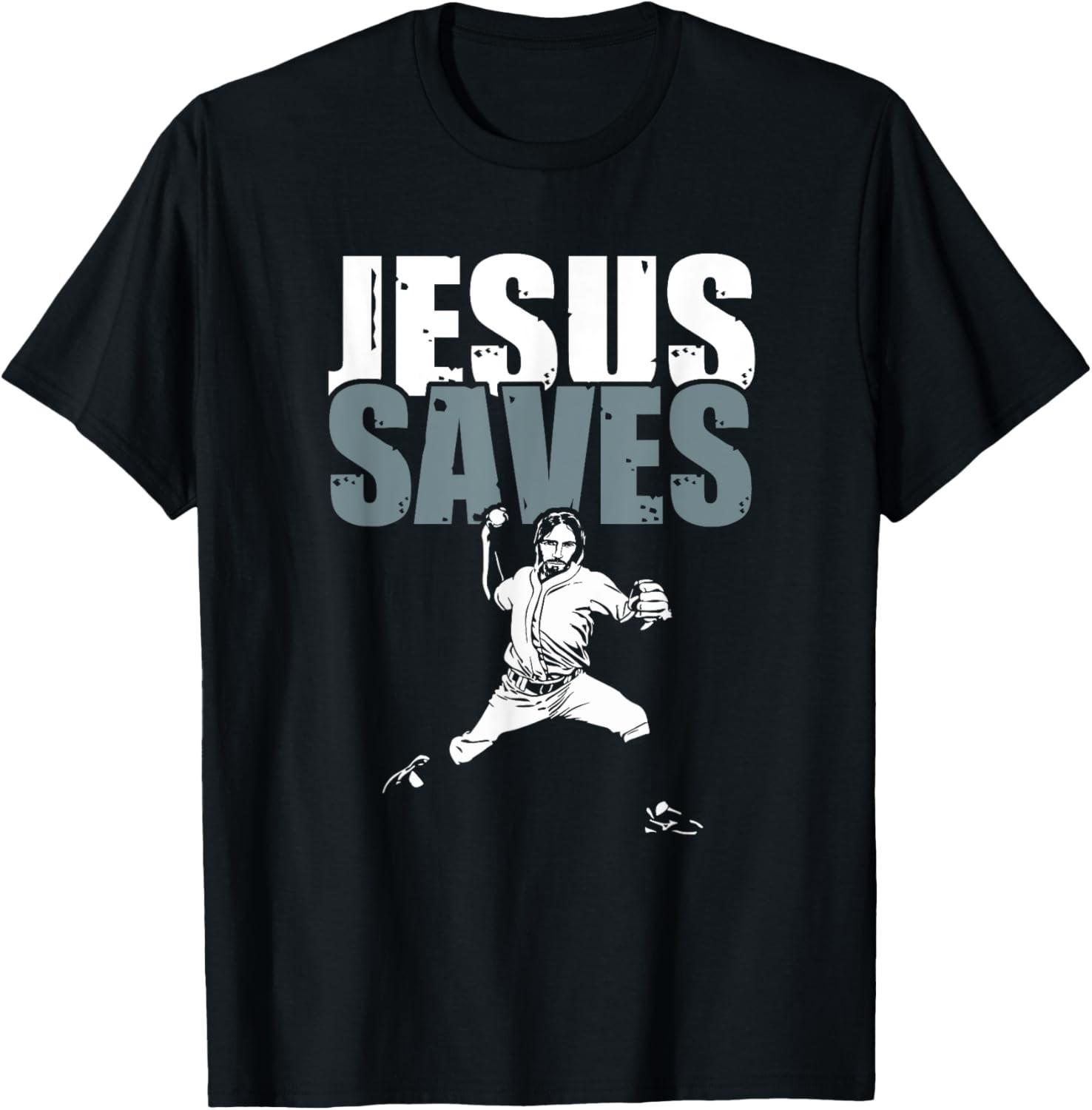 Jesus Saves - Religious Christian Baseball Player Gift T-Shirt S разноцветный