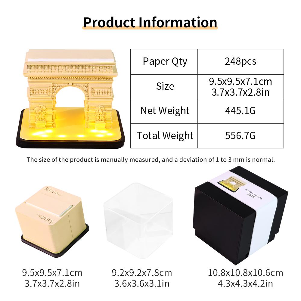 3D Tear-Off Memo Pad Arc De Triomphe Model Tourist Souvenir & Promotional Gift 3D Notes Memo Pad From Famous Landmark