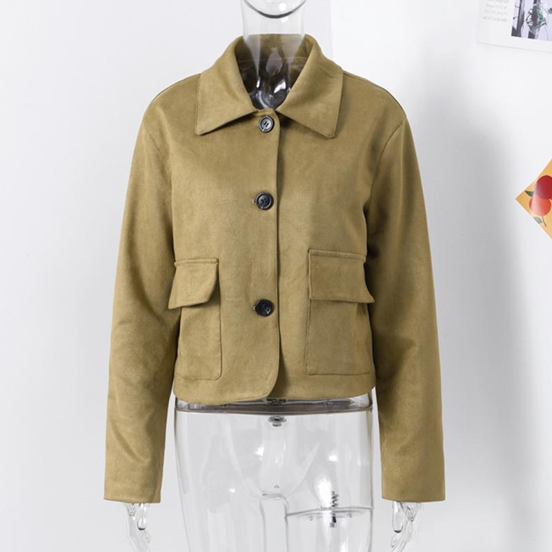 Retro Causal Suede Jackets Women Elegant Single Breasted Lapel Coats Autumn Winter Fashion Soft Pocket Outwear
