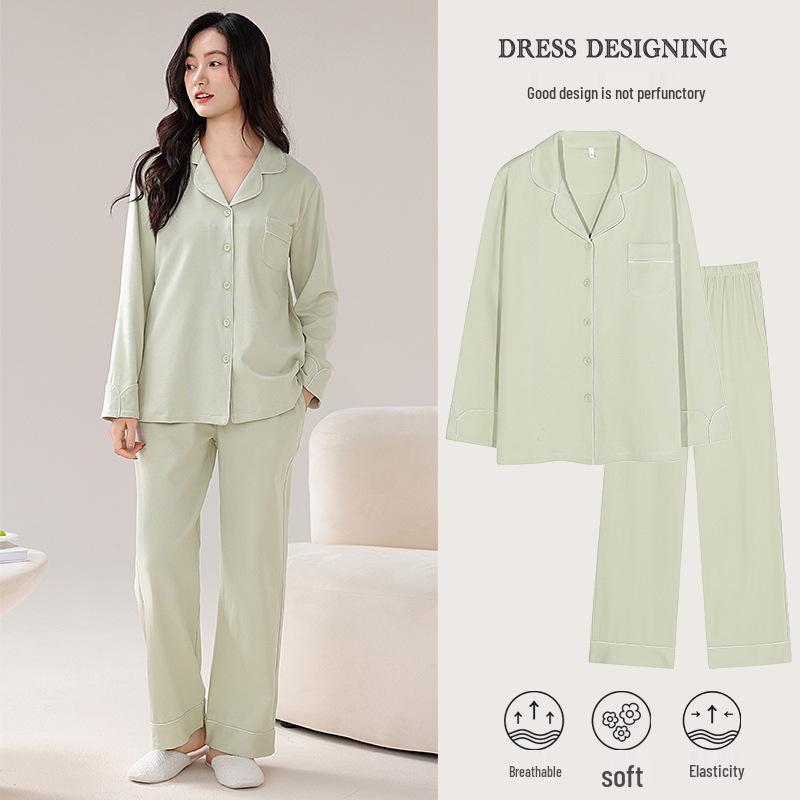 Pigiama da Donna a Maniche Lunghe in Cotone - Cardigan Monocolore per Primavera e Autunno