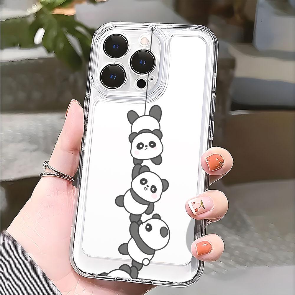 Cute Pandas Hanging in Line Transparent soft TPU Phone Case for Xiaomi Redmi Note 15 14 13 12 11 10 9 Pro Plus 4G 5G Soft Cover
