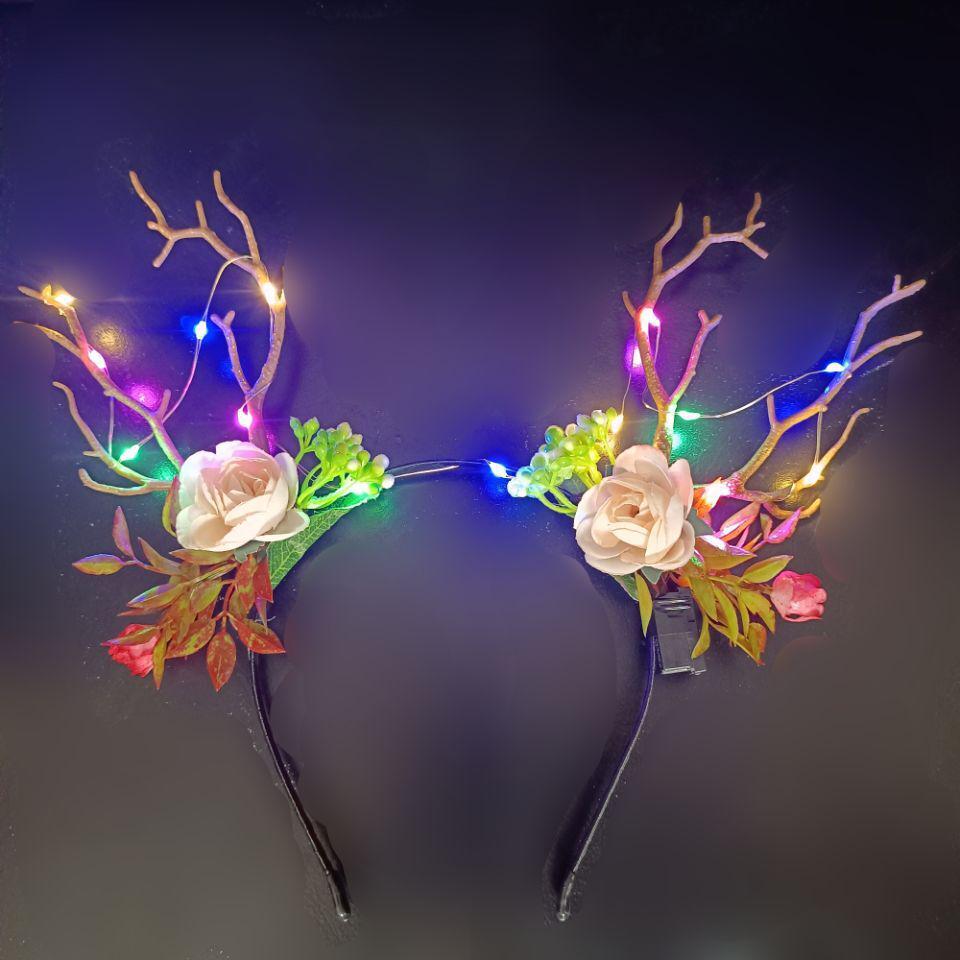Glowing Reindeer Berry Antler Headband for Christmas & Halloween Parties