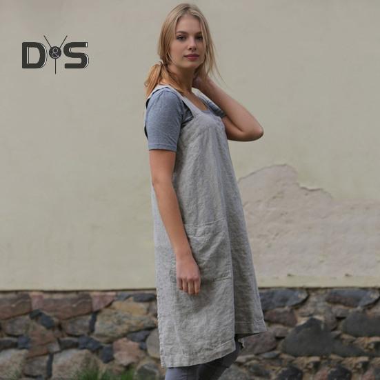 Women Bib Apron X Shape Back Bandage Design Wide Strap Large Pocket Apron Dress Kitchen Cooking Cleaning Tools