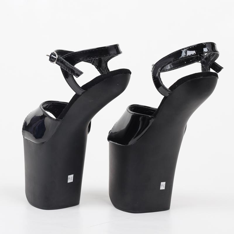 Mode FHC 20cm Huf Absatzlose Sandalen,Damen Fetisch Pole Dancing Schuhe,Plateau Sommerabsätze.Peep Toe,Knöchel Schnallenriemen,Schwarz,Dropship