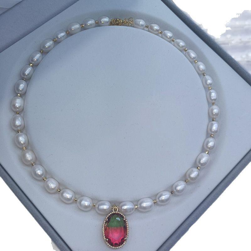 Elegant Vintage Freshwater Pearl Collarbone Necklace - White Retro French Style for Noble Women