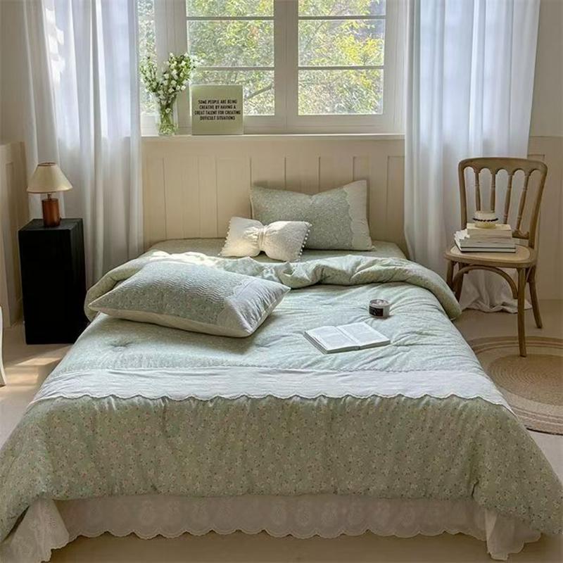 Lace Pure Cotton Quilt Twin Queen Size Bedding Single Double Bed Comforter Summer Spring Floral Print Gauze Quilted Blanket