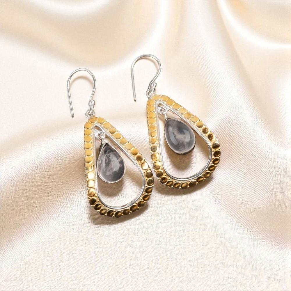 Natural Rose Quartz Gemstone 925 Sterling Silver Jewelry Handmade Earrings 2.27" EE-82-26