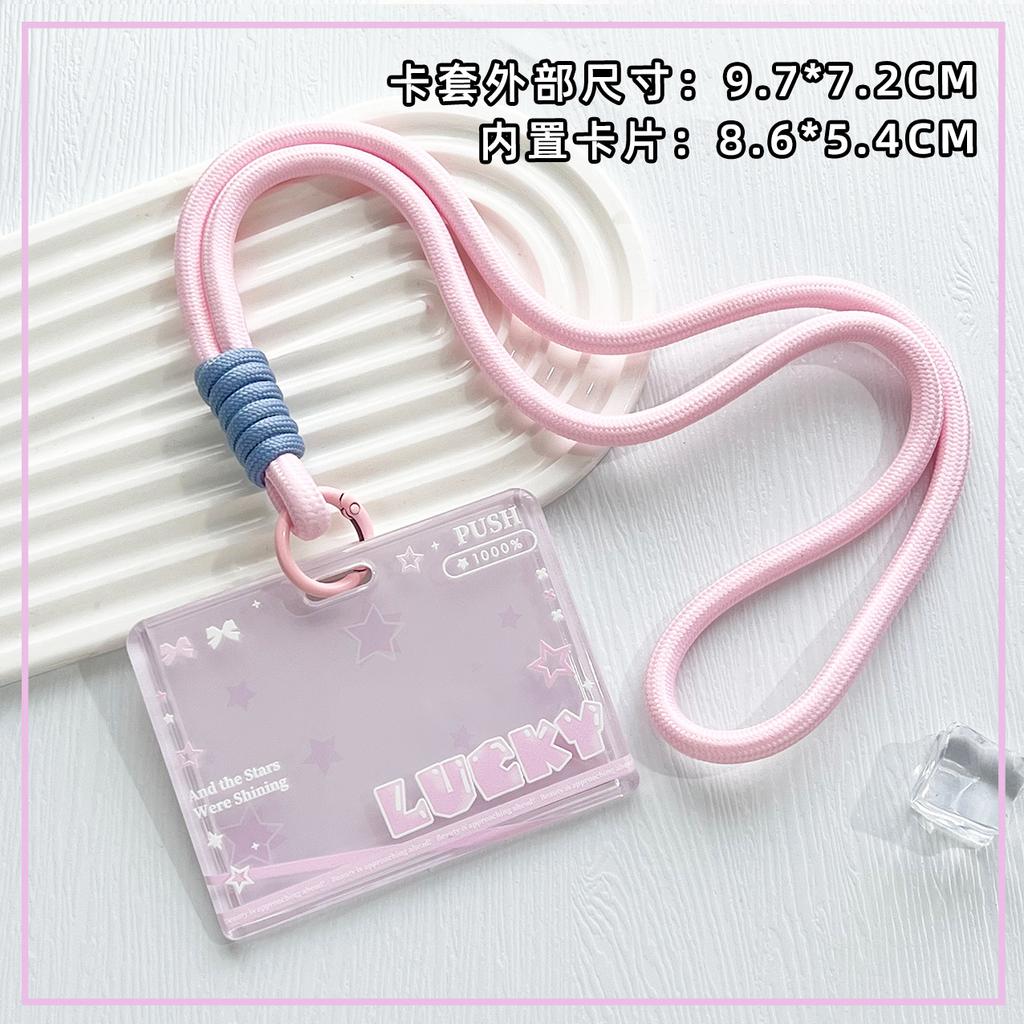 Student Clear Card Case Bus Cards Sleeve Sliding Horizontal Id Card Holder Transparent Employee Work Card Holder with Lanyard