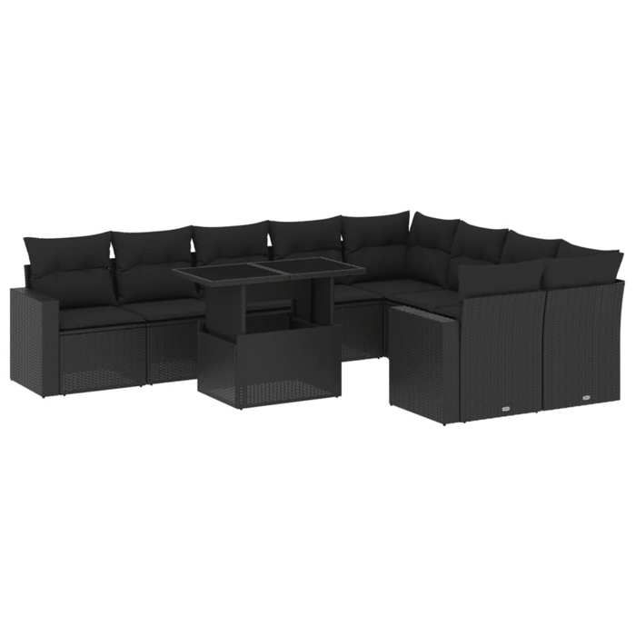 VidaXL Garden Lounge Set 10 Pcs with Cushions Black Wicker 3267495