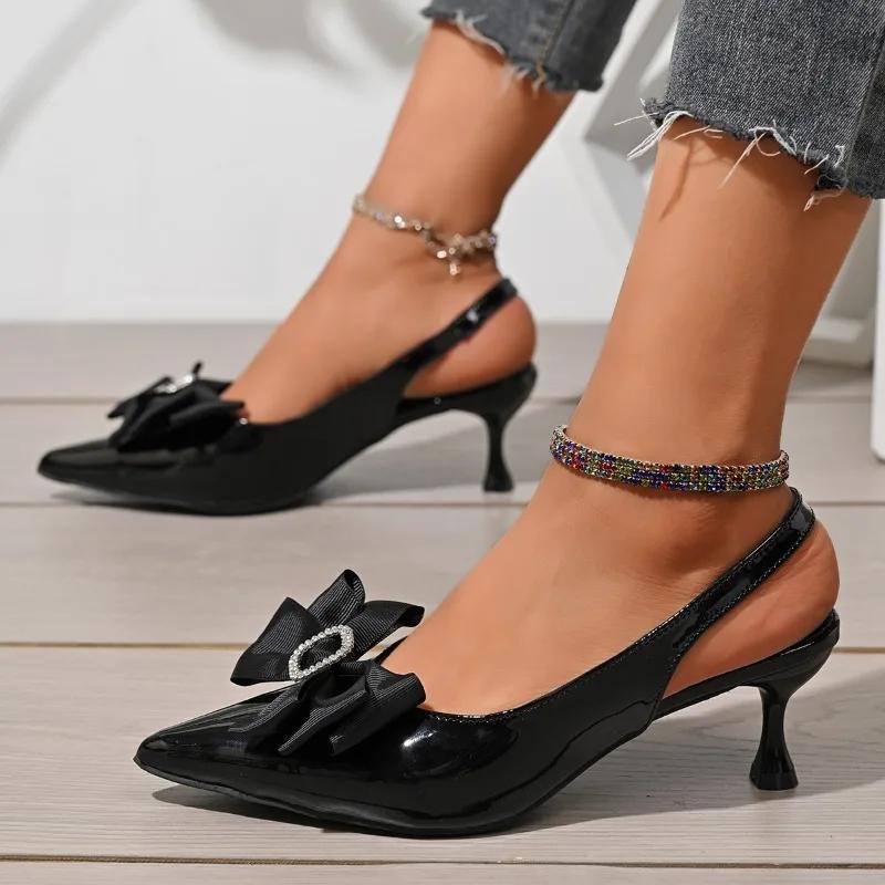 Fashion 2025 Hot Sale Ladies Shoes Slip-on Women's High Heels Fashion Butterfly-knot Office and Career New Plus Size Closed Toe Sandals