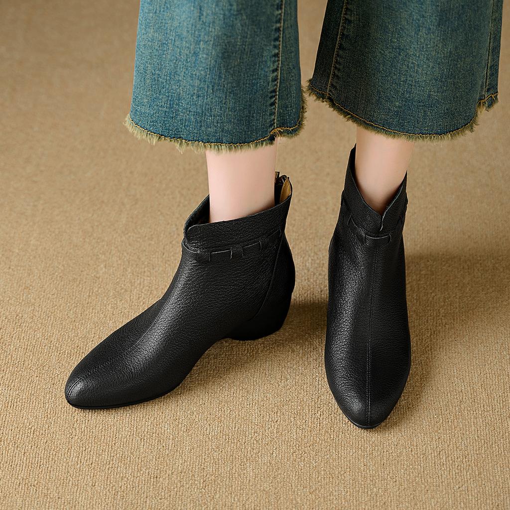 Fashion 2025 New Autumn Women Boots Genuine Leather Women Shoes Round Toe Chunky Heel Solid Modern Boots Daily Shoes Ankle Boots