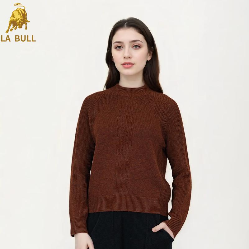 LA BULL Women's Retro Semi-High Collar Knit Sweater