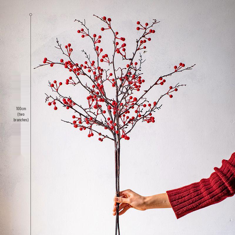 7-Head Persimmon Branch Ikebana Ornament: Artificial Ruyi Persimmon for Living Room or Dried Flower Display