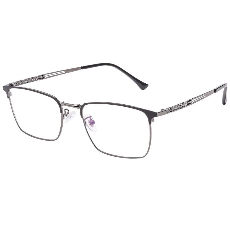 3830J Retro Square Full-Rim Metal Eyeglass Frame, Two-Color Super Light for Large Faces