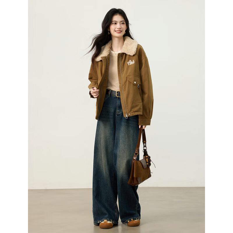 Women's Retro British Style Lapel Fleece-Lined Short Jacket