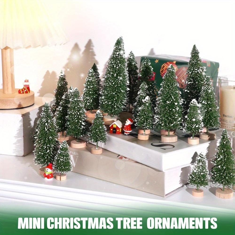 25pcs Mini Christmas Trees Artificial Christmas Tree Bottle Brush Trees with Wooden Base for Christmas Decor Party Home Table Craft Decorations