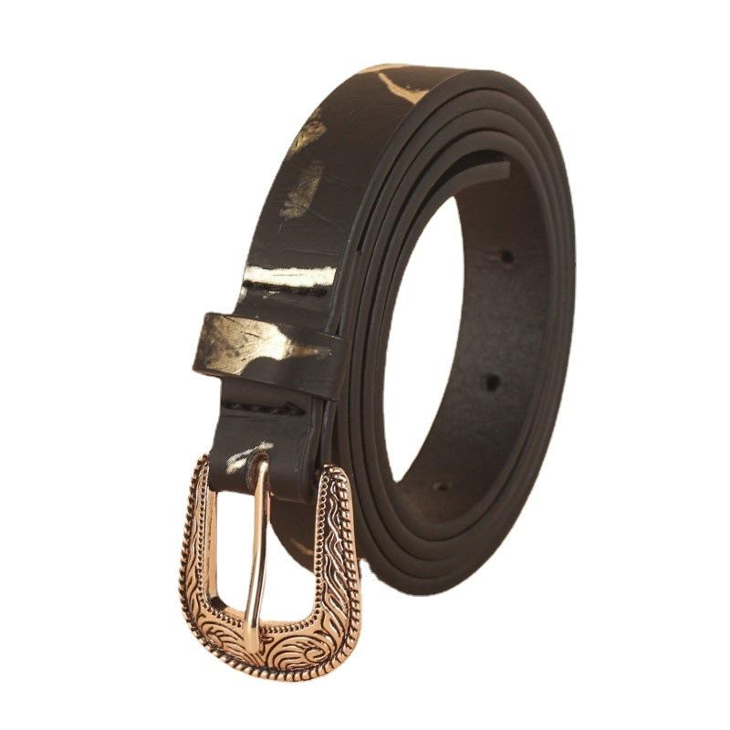 

Это тонкий, персонализированный, простой и повседневный ремень с пряжкой-штифтом и модной принтованной модной полосой шириной 1,9 см. 105cm