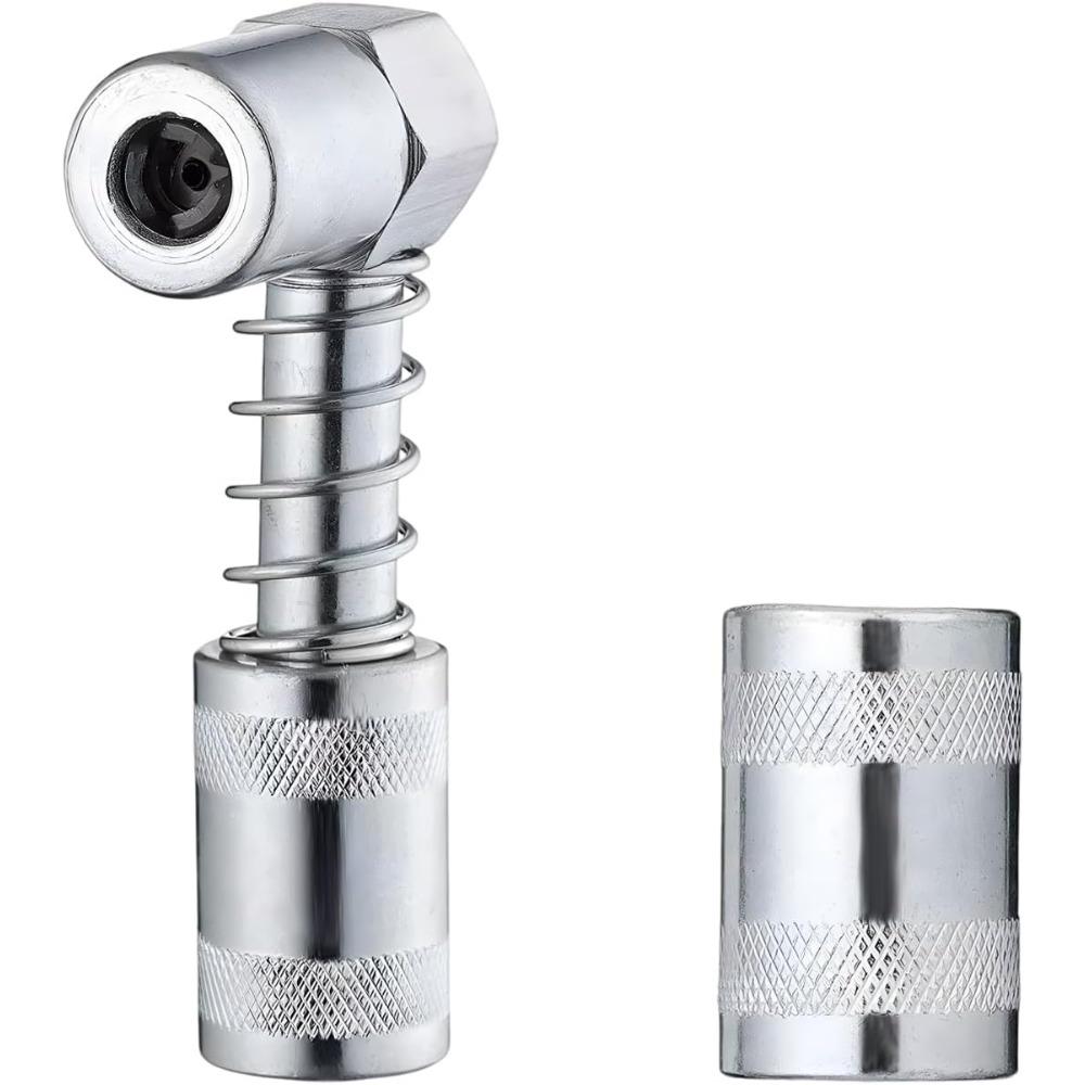 90-degree grease coupler adapter, robust steel grease coupler adapter with sleeve, suitable for confined spaces, grease gun lubrication tool.