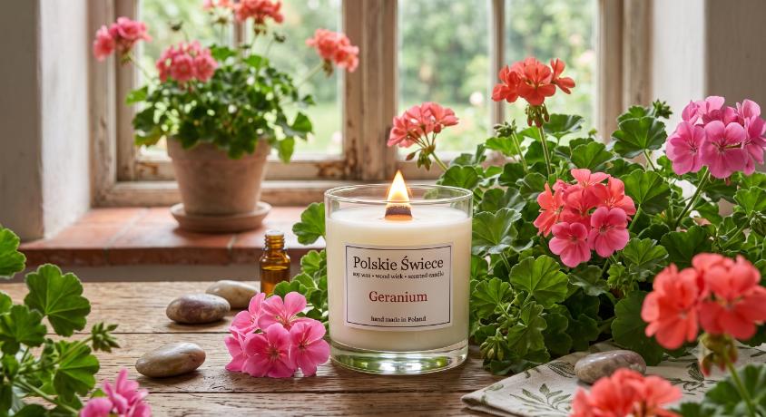 soy candle with wooden wick + GERANIUM