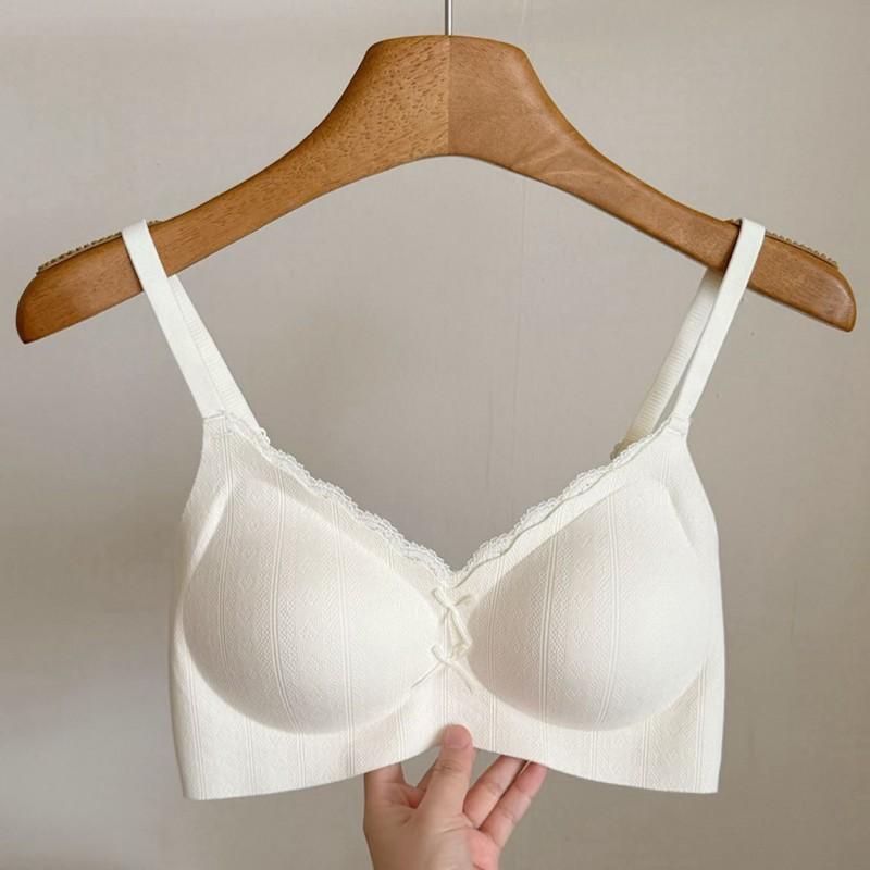 Womens Seamless Lace Cotton Bra V Neck Wireless Push Up Support Non-Slip Comfortable Underwear