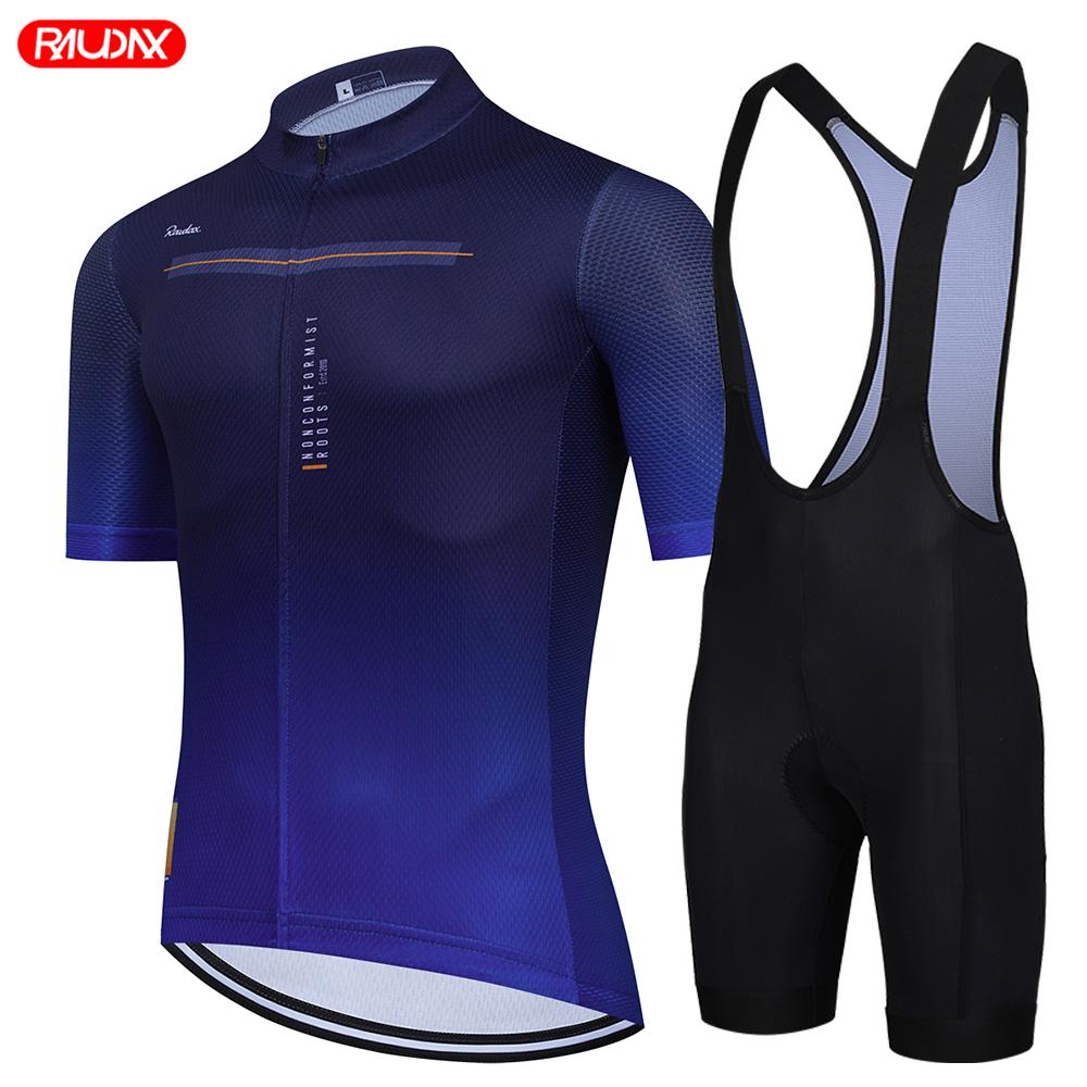Raudax Road Bike Jersey Set Men Cycling Clothing Summer MTB Team Clothes Short Sleeve Uniform Triathlon Skinsuit Ropa De Hombre