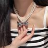Tooxika French Retro Romantic Light Luxury Double Pearl Bow Necklace Niche Choker Collarbone Chain