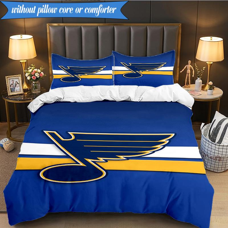 3PCS Louis Blues Hockey Team Bedding Set,Including 1pc Duvet Cover And 2pcs Pillowcases Perfect for Bedroom, Dormitory, Fan Christmas Gift