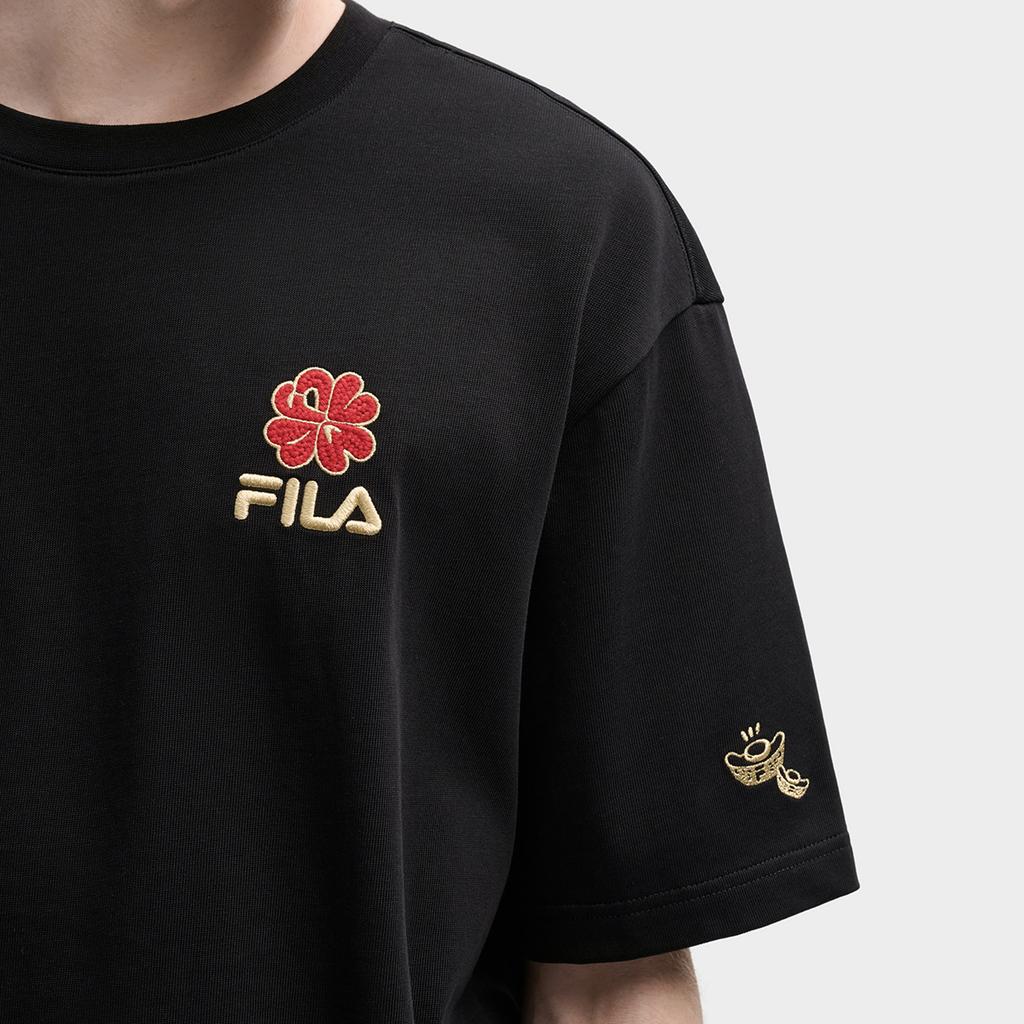 Fila Original Peony T Fashion Simple Classic Retro Casual Sports Comfortable Knitted Loose Short Sleeve T-Shirt Unisex T-Shirts Black F51U619101FBK