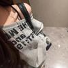 American Spice Girl letter print gray sweater women's early autumn design sense loose casual oversize slanted shoulder