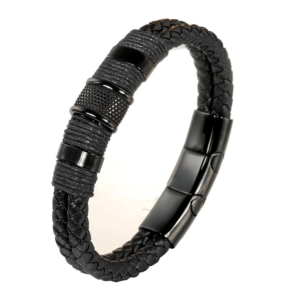 Leather stainless steel bracelet, top and bottom buckle accessories, genuine leather bracelet, men s bracelet jewelry.