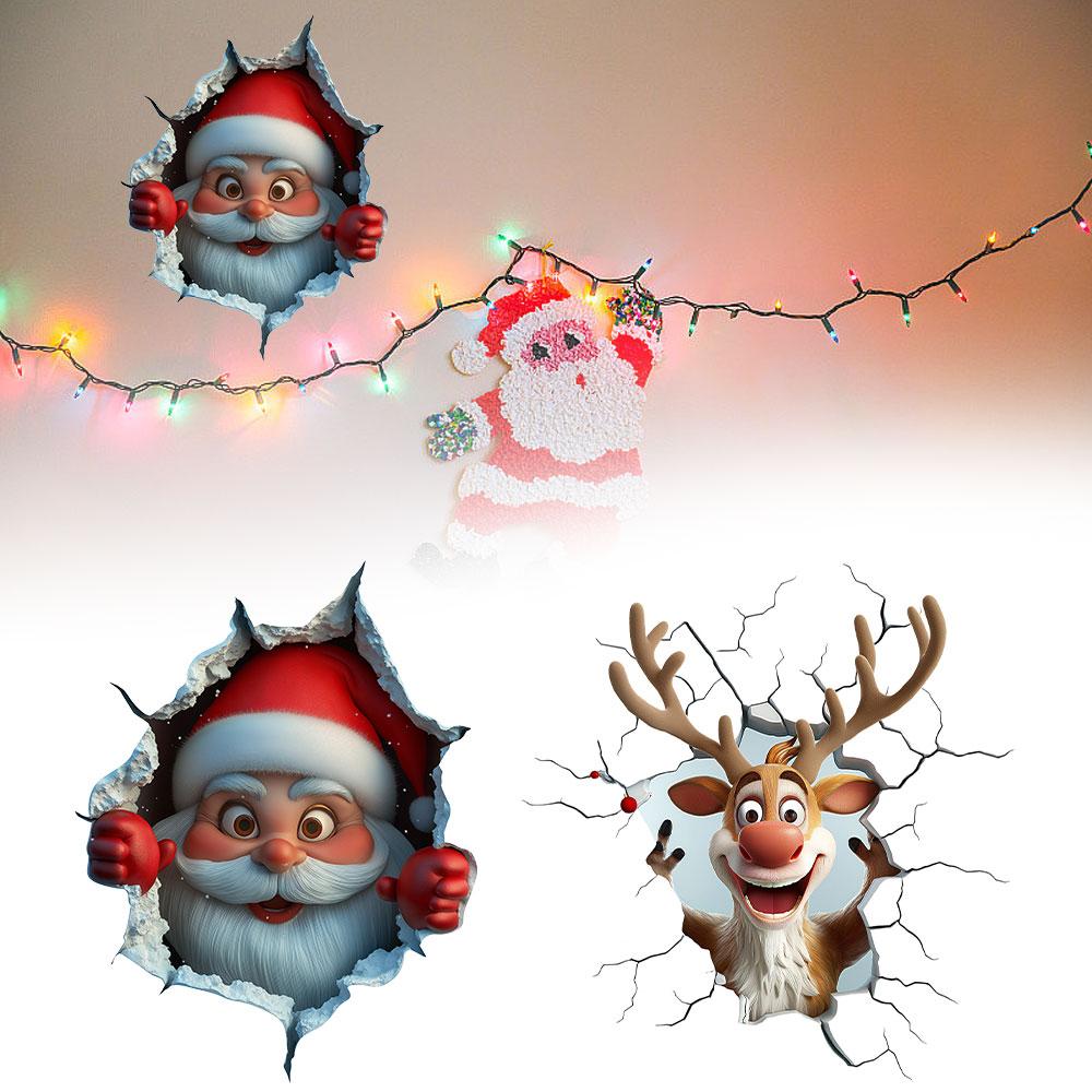 3D Rentier Durchbruch Wandaufkleber, Vinyl Weihnachts-Wandsticker, Abnehmbare Feiertagsdekoration für Zuhause und Wohnräume