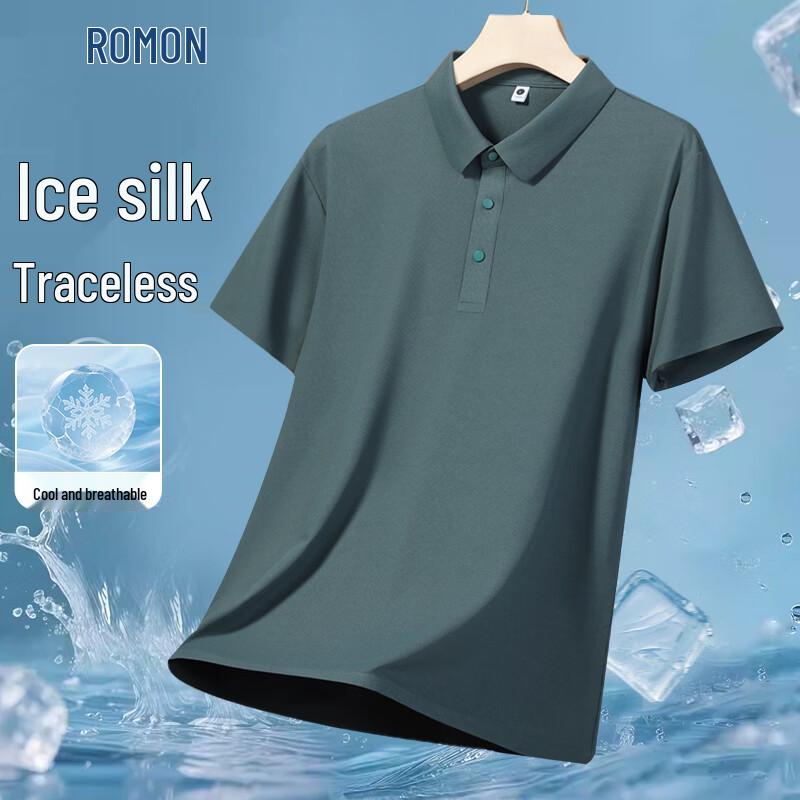 ROMON Men s Seamless Ice Silk Polo Shirt 4XL