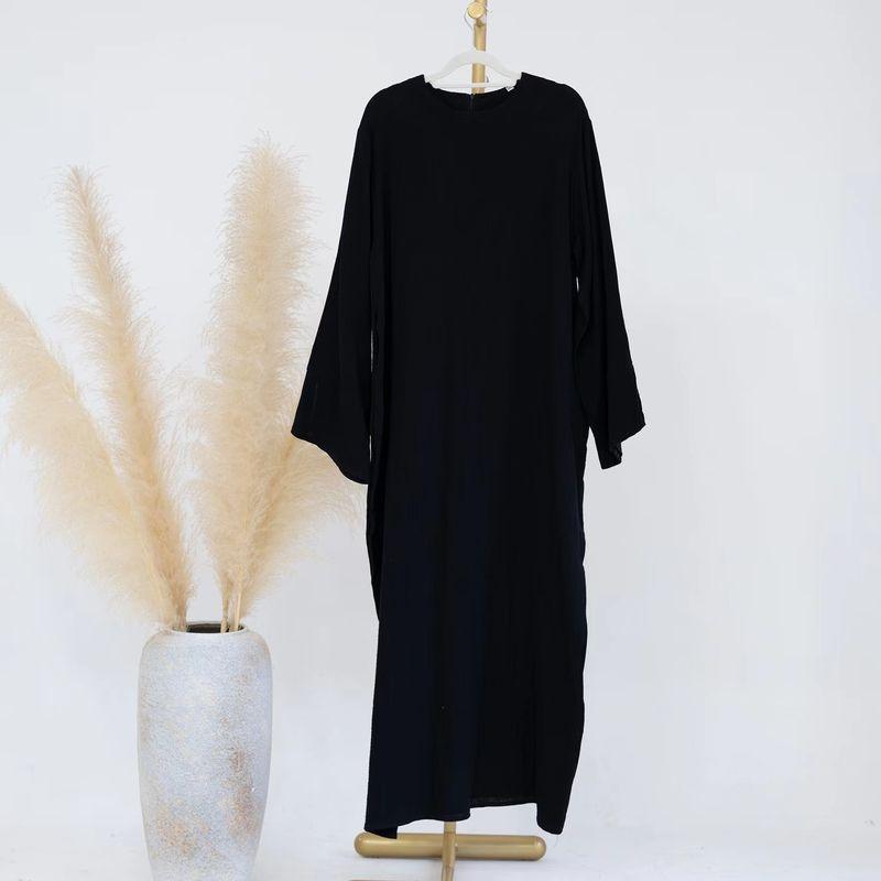 Middle East Dubai New Arrival Loose round Neck Pure Color Dress Solid Color Loose Fitting Dres
