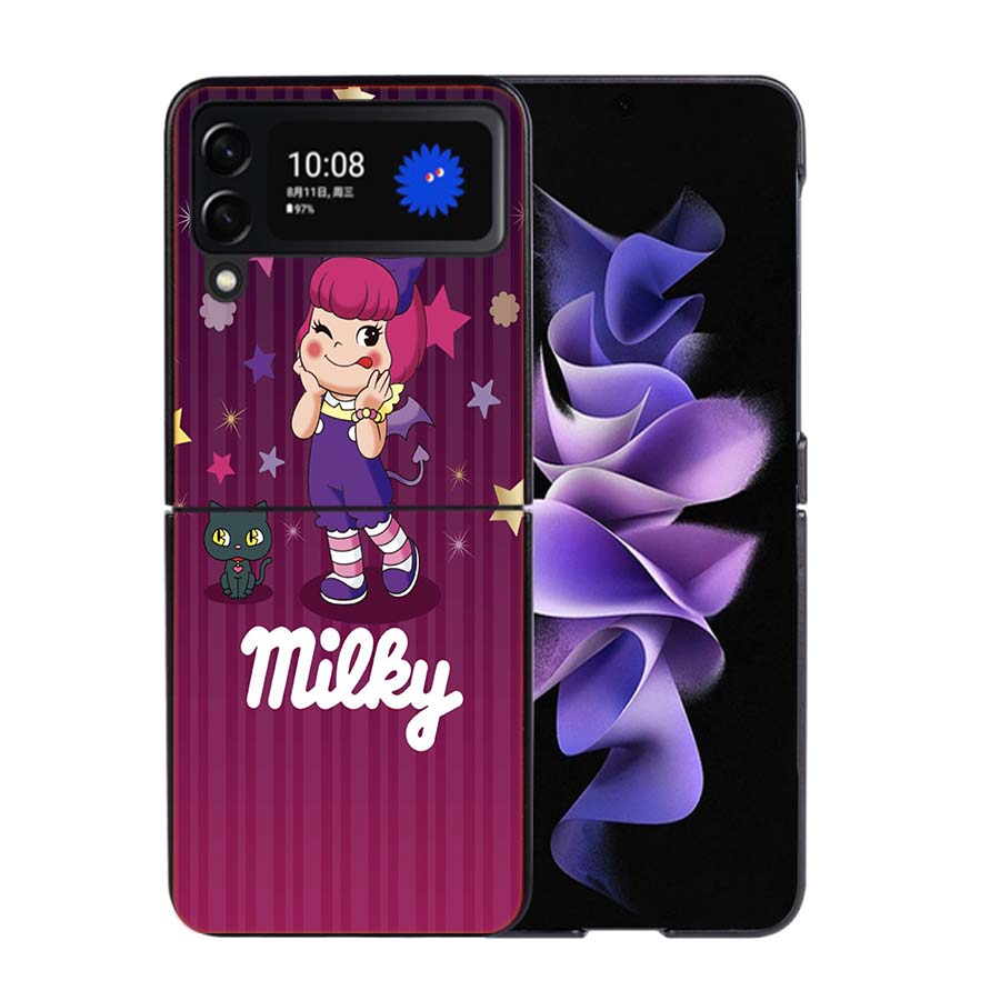 F-Fujiya M-Milky P-Peko C-chan Cartoon Phone Case For Samsung Z Flip 7 6 5G Galaxy Z Flip4 Z Flip5 Z Flip3 Coque Black Hard PC S