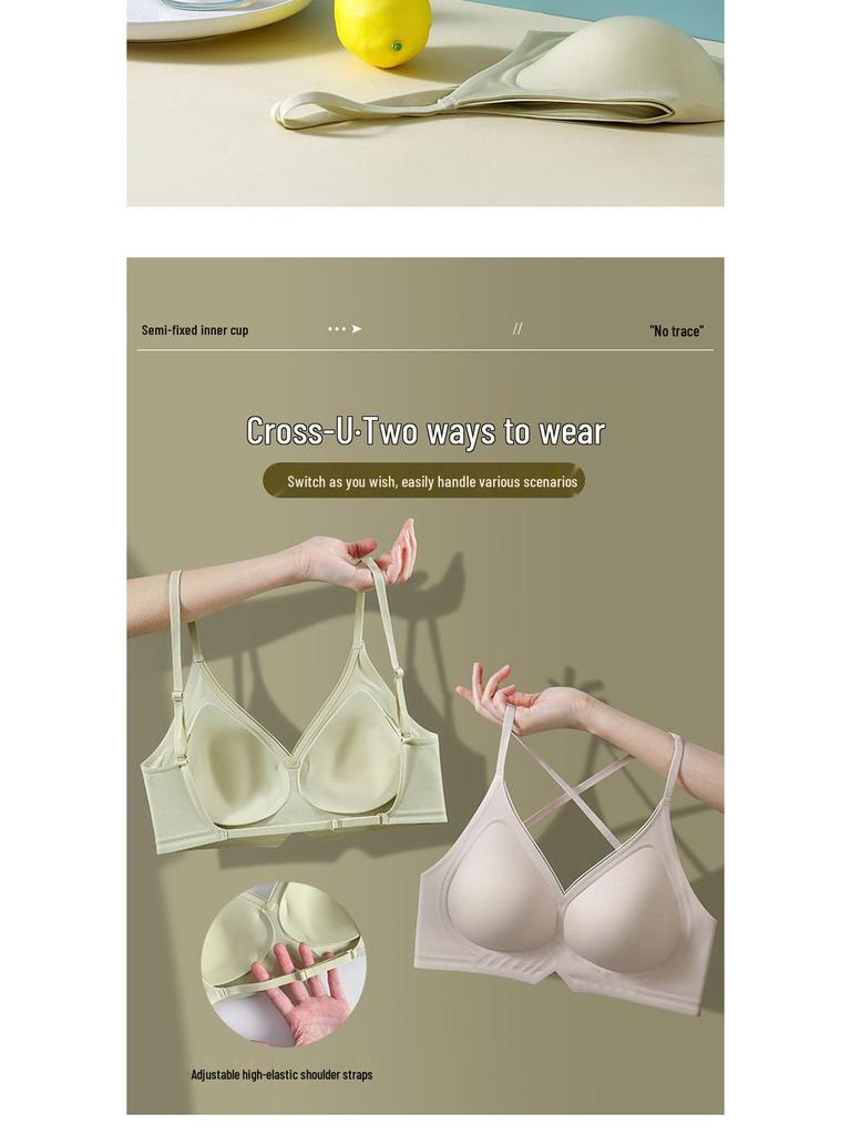 Thin Strap Crossover Backless Push-Up Bra for Small Busts - Seamless, Wirefree, Anti-Sagging, Thin Cup Bra for Women.