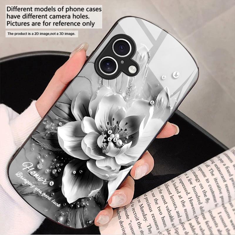 Blooming Blue Flowers For iPhone 17 16 15 14 13 Plus 12 Mini 11 Pro Max XR Xs Max X 7 8 6S 22 20 Elliptical Glass Phone Case