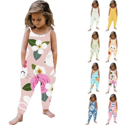 Summer Girls Sleeveless Easter Printed Casual Jumpsuit Bodysuit