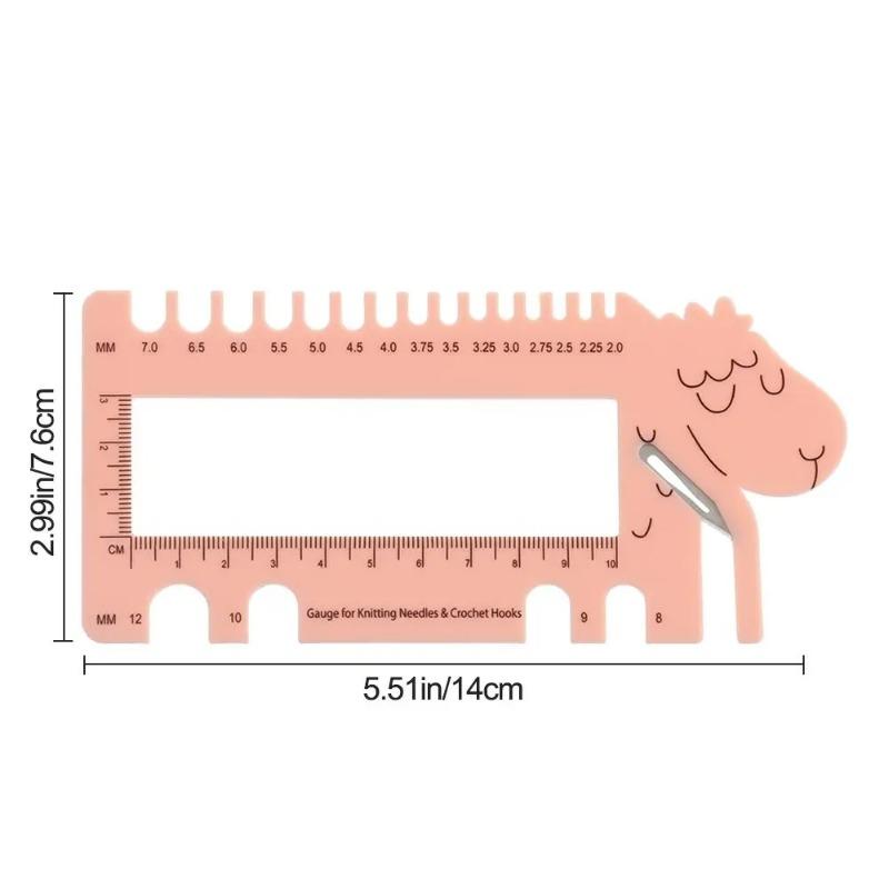 Portable Sheep Head Gauge Ruler With Scissor Practical Knitting Needles And Crochet Hook Gauge MM Ruler Tool