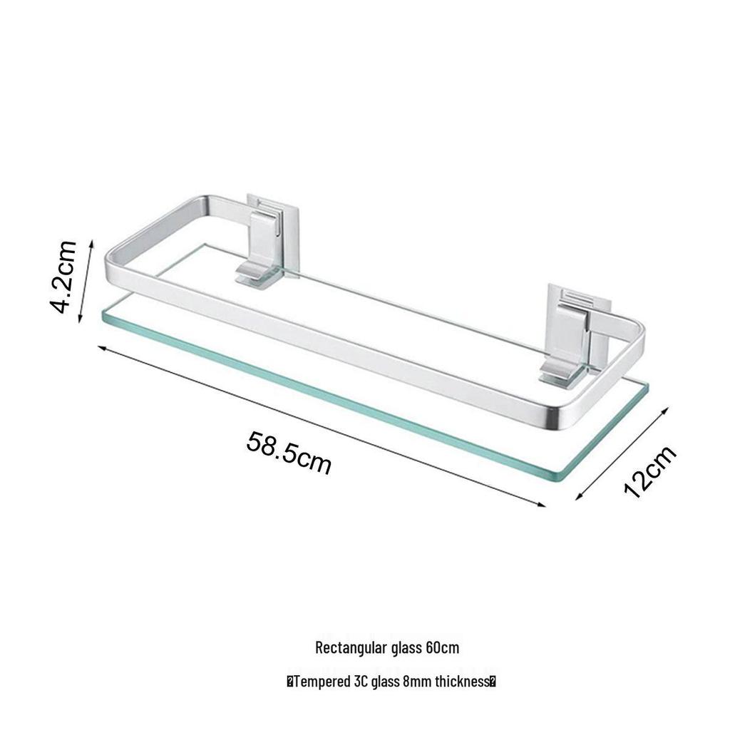 Space Aluminum Glass Shelf - Multi-size, Single or Double Layer Rectangular Bathroom Storage Shelf.