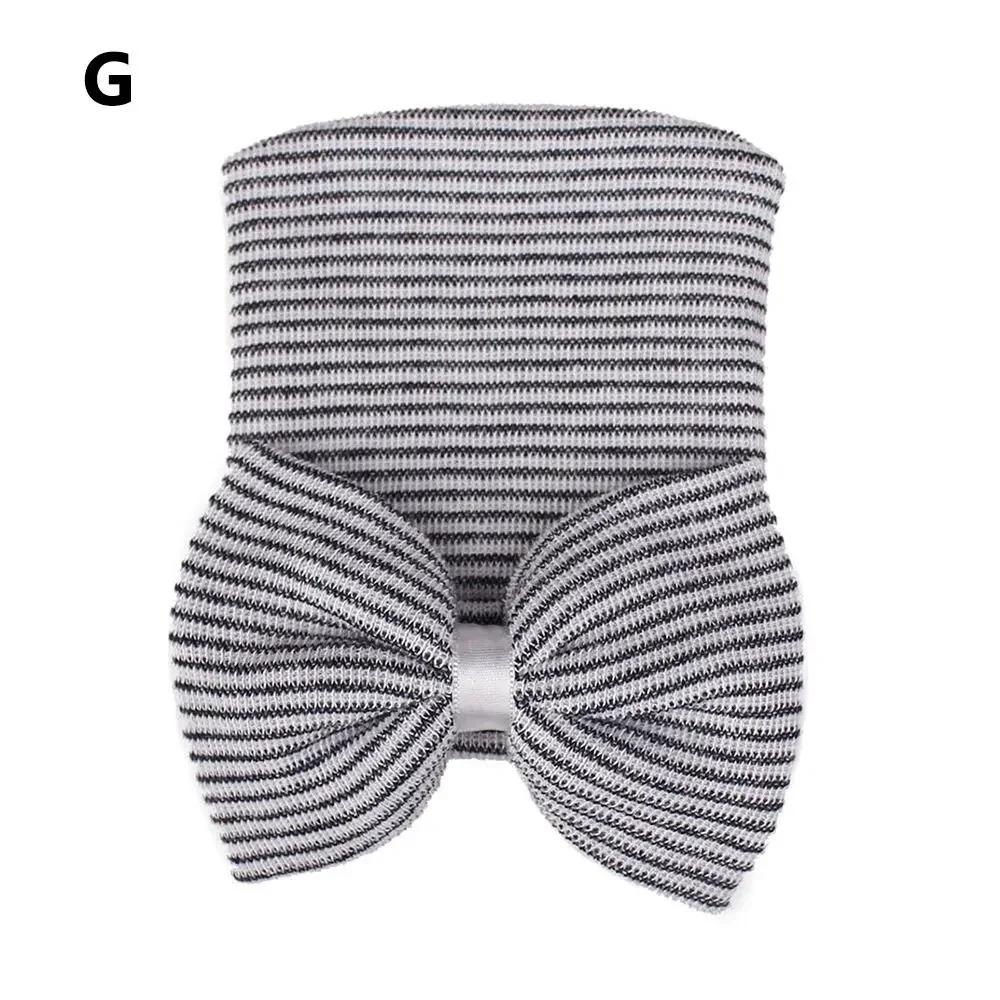 

Cotton Knitted Newborn Hospital Hat Baby Nursery Beanie Cap With Bow Cute Stripe Infant Hat Plush Turban Hats For Baby Girls