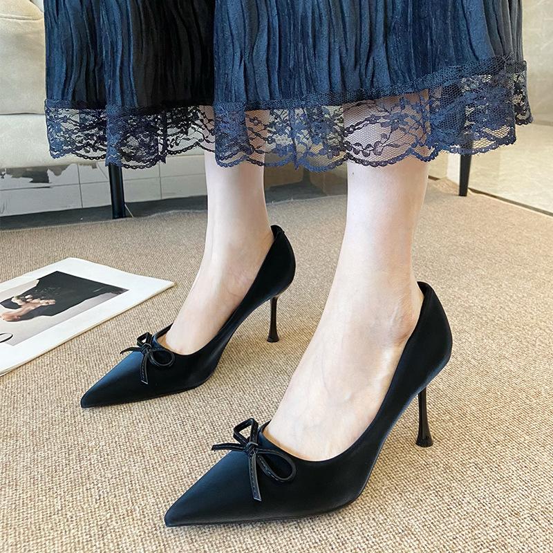 G860-29 Pointed Bow High Heels Shoes Stiletto 2025 Summer New French with Skirt Light Mouth Evening Versatile